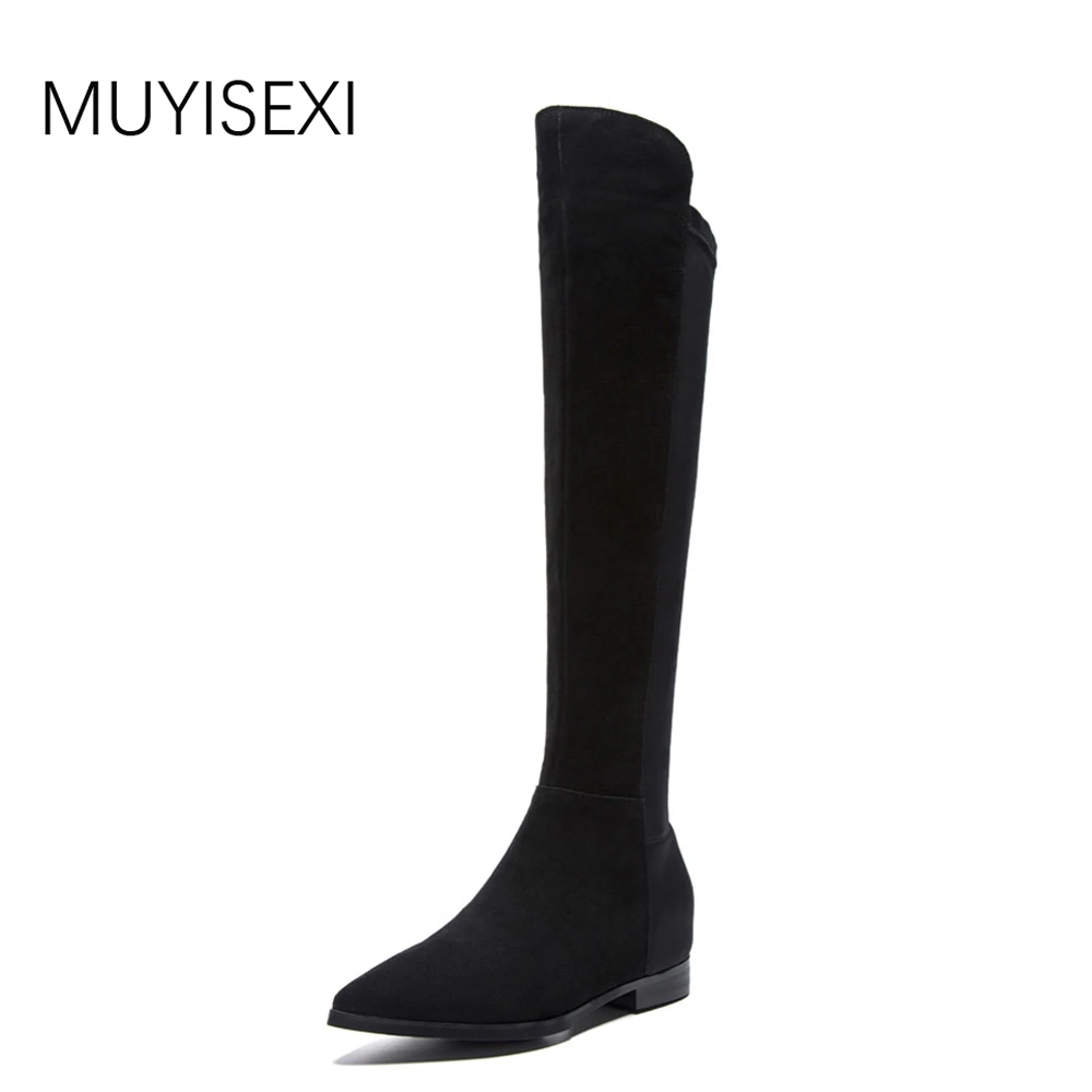 Women Boots Genuine Leather Pointed Toe 
