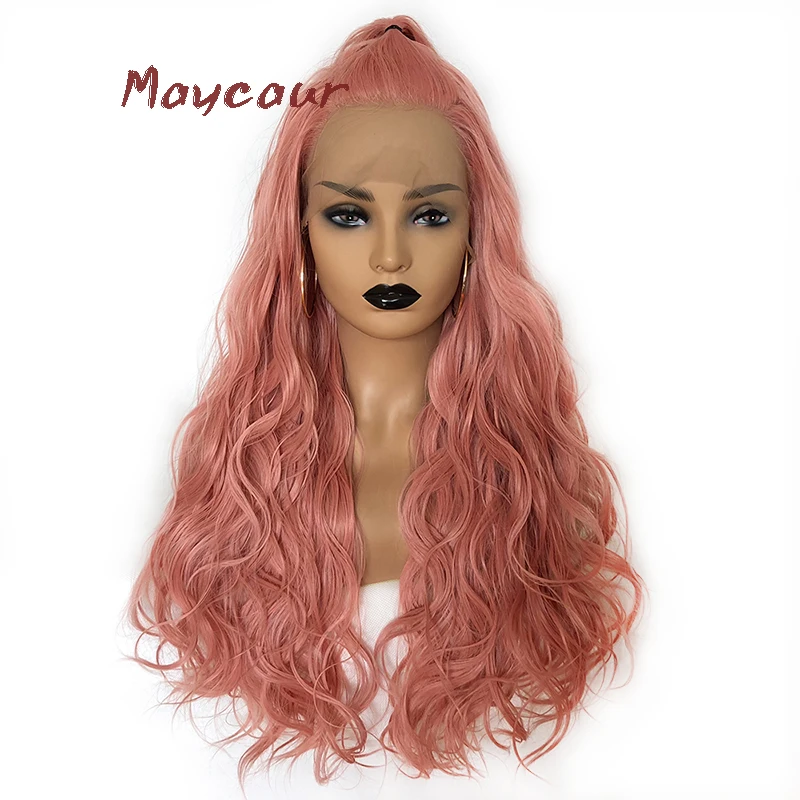 

Pink Loose Wave Synthetic Lace Front Wig Free Part Heat Resistant Fiber Hair Wigs For Women 180 Density