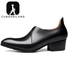 Новые Мужские модельные туфли из натуральной кожи; модные свадебные туфли с острым носком на высоком каблуке; Цвет Черный; Рабочая обувь