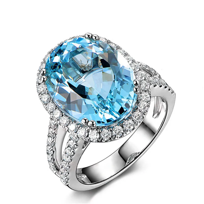 QYI 925 Sterling Silver Halo Engagement Rings 6.0 Ct Big Oval Natural Sky Blue Topaz Dinner Party Jewelry Luxury Gemstone Ring