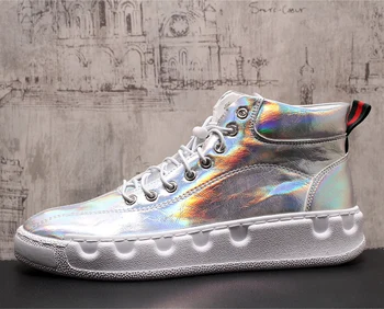 

2019NEW Autumn men luxury fashion prom nightclub dress soft shoes platform punk ankle boots high-top Edition Vogue casual shoes