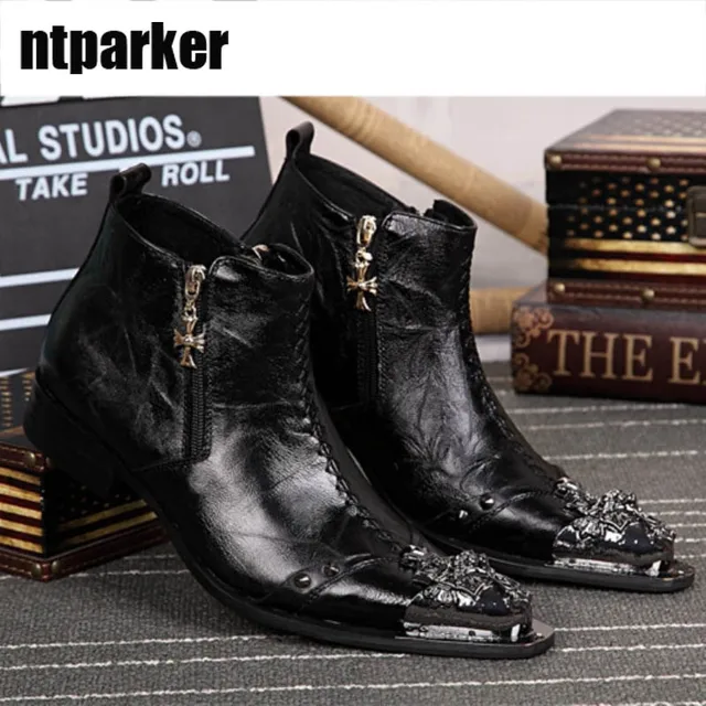 ntparker Handmake Italian Style Fashion Leather Ankle Boots Men Zipper ...