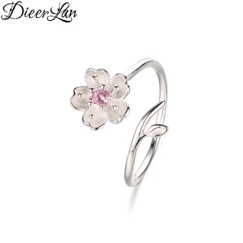 

DIEERLAN 925 Sterling Silver Pink Zircon Flower Rings for Women Jewelry Beautiful Finger Open Rings For Party Birthday Gift