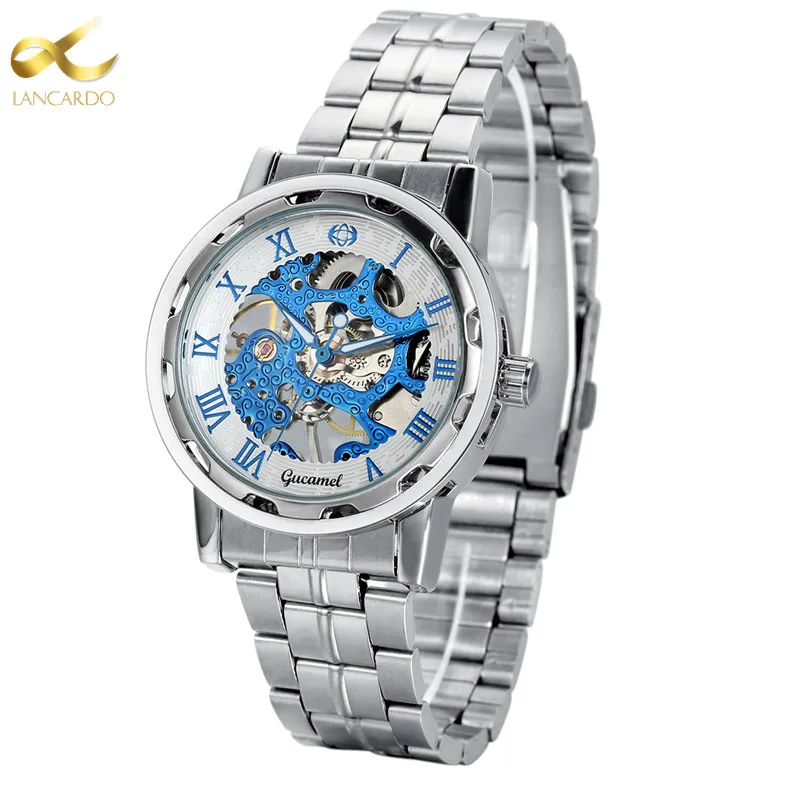 

Lancardo Men's Wrist watches Mechanical Top Brand Luxury Business Blue Watch 2021 Stainless Steel Waterproof Automatic Clockwork