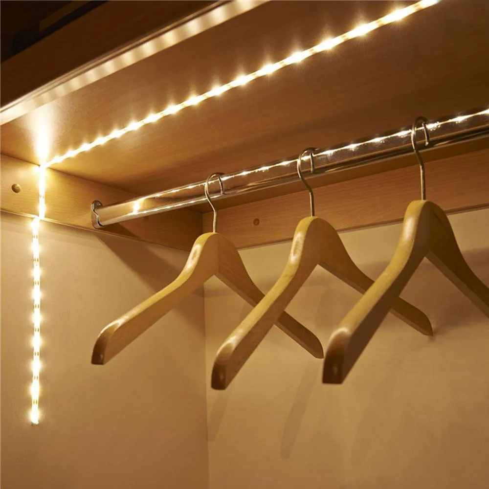 

1M LED Strip Light Wireless PIR Motion Sensor Wardrobe Cabinet Battery Sensor Strip LED Light Battery Battery Operated^35