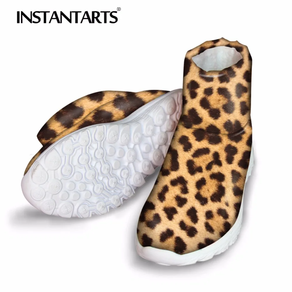 

INSTANTARTS Ladies Boots Winter Warm Boots 3D Cool Leopard Print Women's Winter Snow Boots Female Non-slip Flat Shoe Short Botas