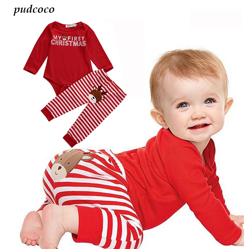 Vetements De Noel 2 Pieces Pour Nouveau Ne Tenue Pour Bebes Garcons Et Filles Avec Lettres Pantalon En Cerf A Rayures Vetements De Noel Aliexpress