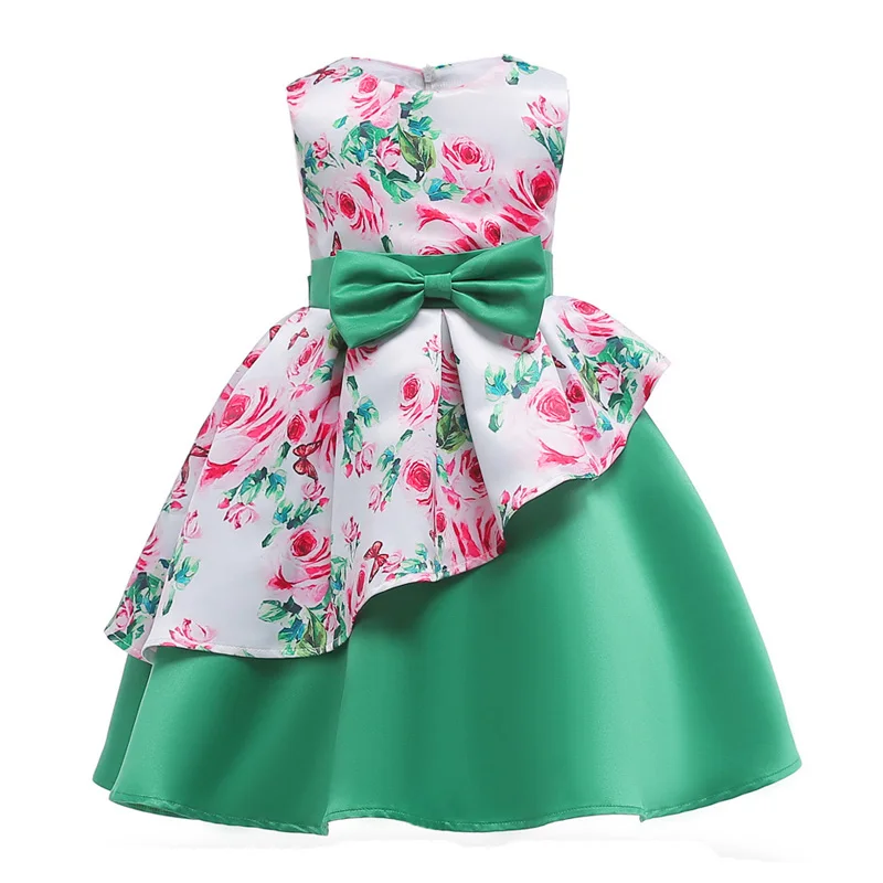 Элегантное платье принцессы для маленьких девочек свадебное платье с цветочным узором для девочек детское праздничное платье для девочек, костюм детская одежда для детей возрастом 7, 8, 9, 10 лет - Цвет: Green