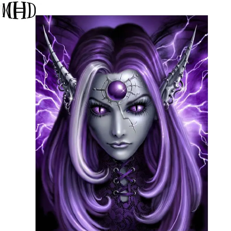 

MHD Purple Hair Girl Diamond Cross Stitch Embroidered 100% Resin Round & Full Diamond Sci Fi Girl DIY Kit Decorating Free Ship
