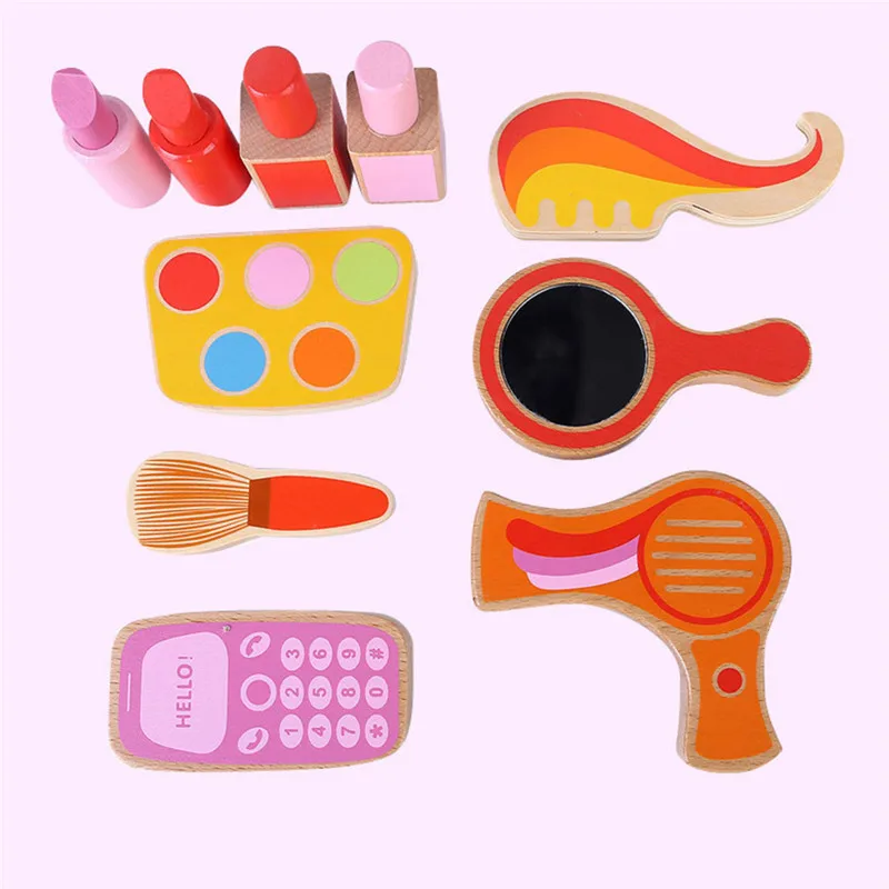 Детские деревянные моделирования красоты макияж игры игрушки туалетный столик девушка Косметика набор подарки
