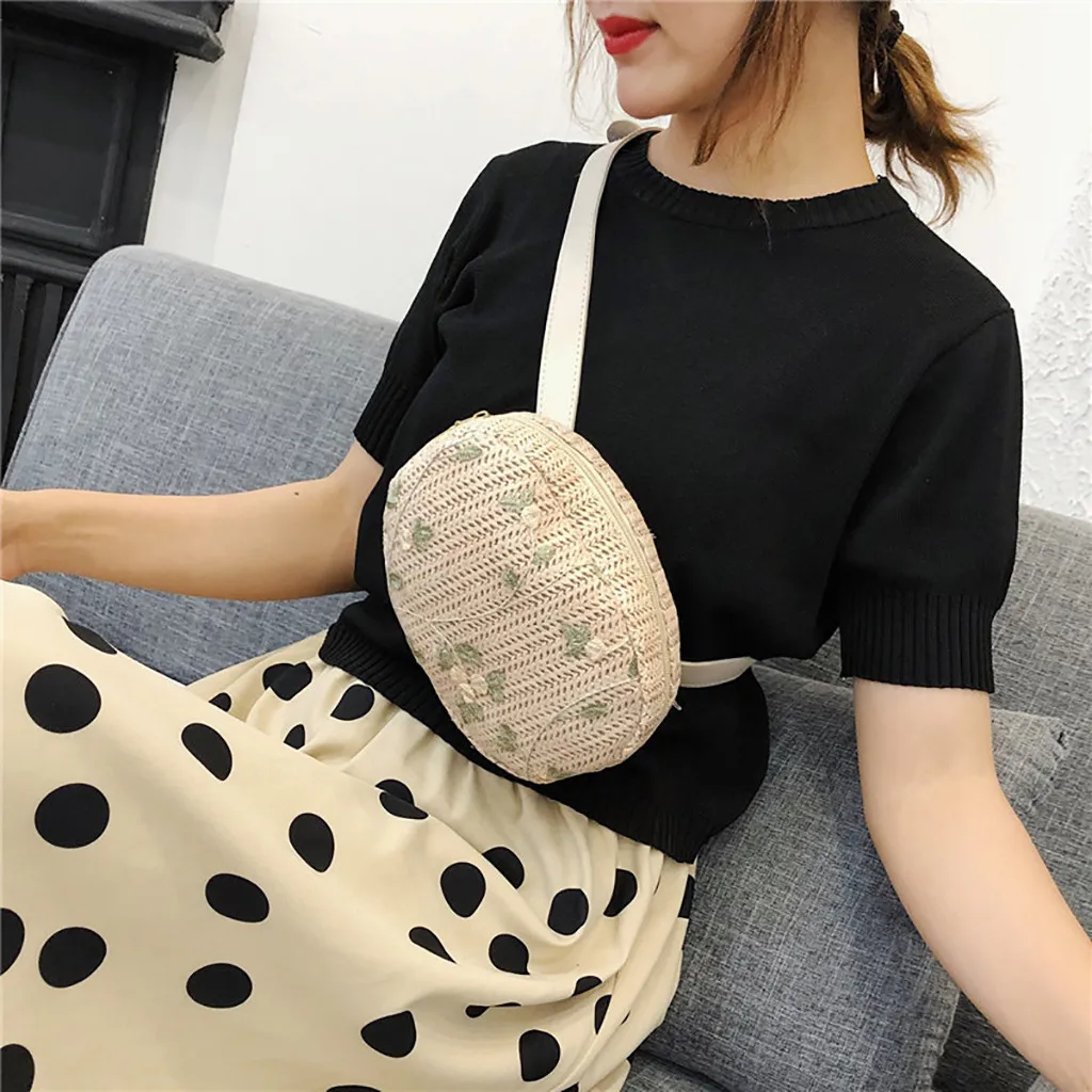 Fashion Chest Bag Casual Summer Women Lace Straw Simple Versatile Messenger Bag Waist Chest Bag Crossbody Mobile Phone Bags - Цвет: C