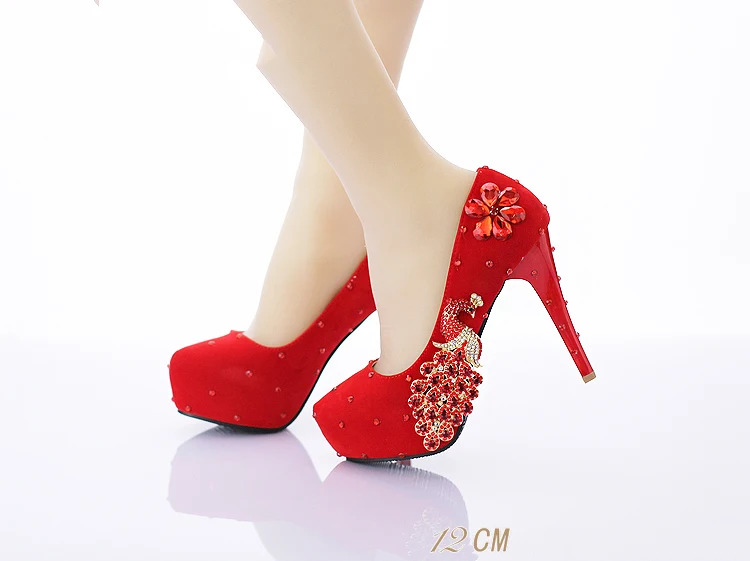 31_2018 Spring Red Stiletto High Heeled Platform Pumps Wedding Pointed Bridal Shoes Online 14cm Hot Sale