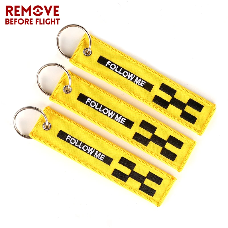 

20pcs/lot Remove Before Flight Key Chain FOLLOW ME OEM Embroidery Safety Tag Key Ring Keychains for Aviation Gifts Jewelry