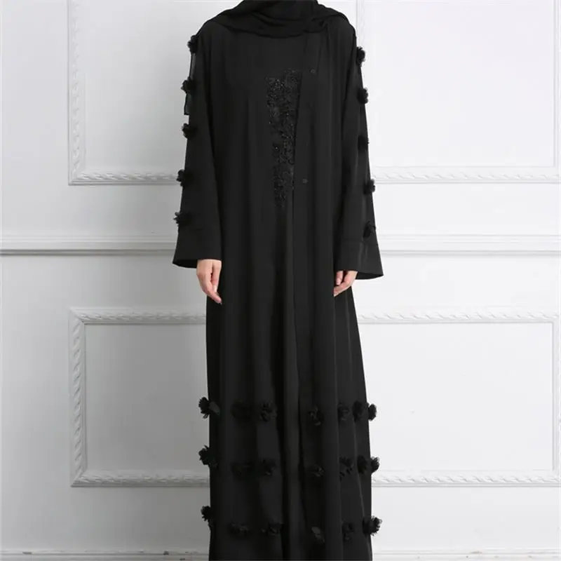 2019 Abaya Black Appliques Open Front Maxi Kimono Islamic Dress Muslim Costumes Grey Long Sleeve Abaya Robe Islam Qatar Uae D608 Buy At The Price Of 27 98 In Aliexpress Com Imall Com