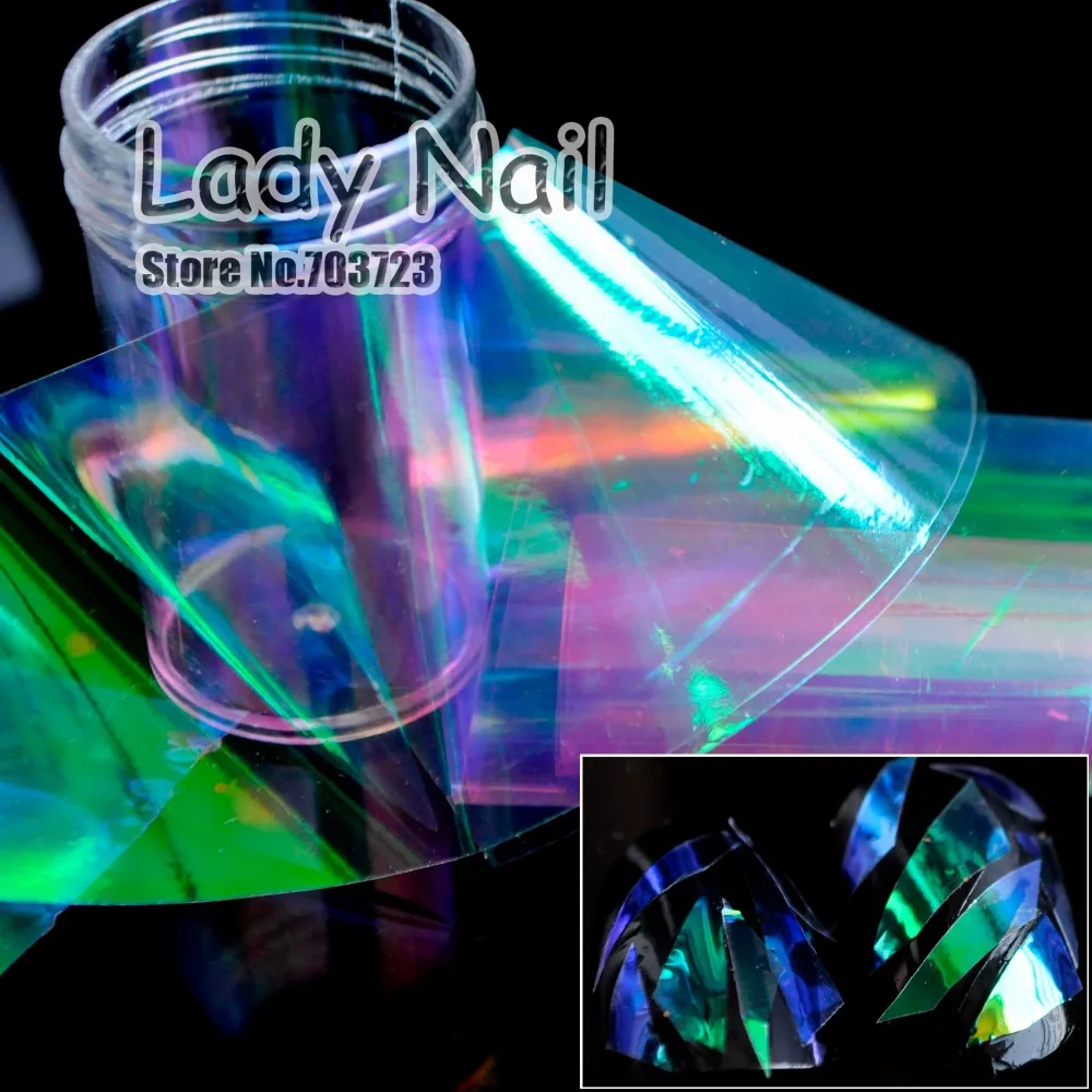 

2016 New Nail Cut Off Piece Sticker Holographic Film Not Transfer Foil DIY Nails Tool Decorations Shiny Color Green Purple YC461