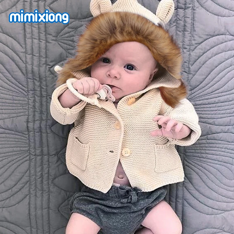 

Autumn Outerwear Baby Girls Sweaters Cardigans Winter Hooded Long Sleeve Newborn Boys Knitted Jackets 0-24M Children's Knitwear