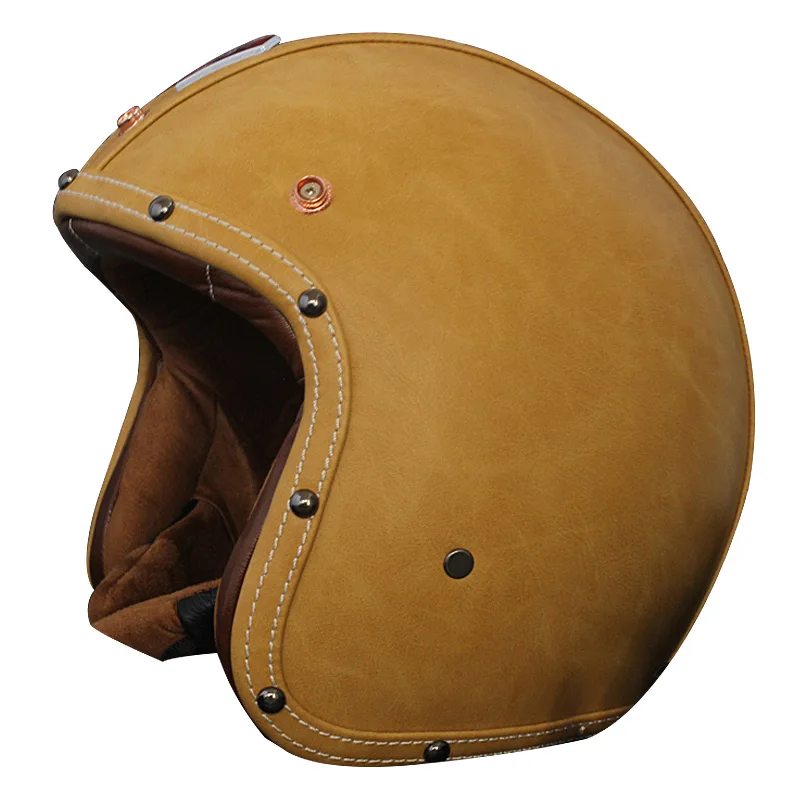Vcoros pu кожаный винтажный мотоциклетный шлем 3/4 с открытым лицом Ретро мото шлемы Половина лица скутер jet vespa шлем M L XL