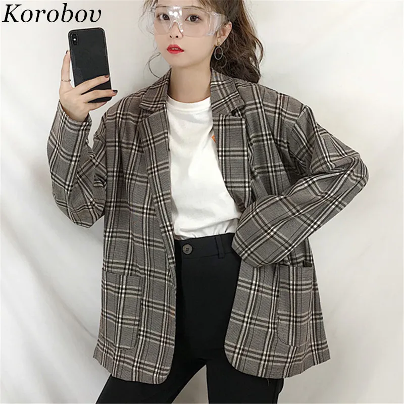 

Korobov 2019 New Japanese Plaid Women Blazers Sweet Student Blazer Harajuku Femme Coats Vintage Spring Auttum Jackets 76947