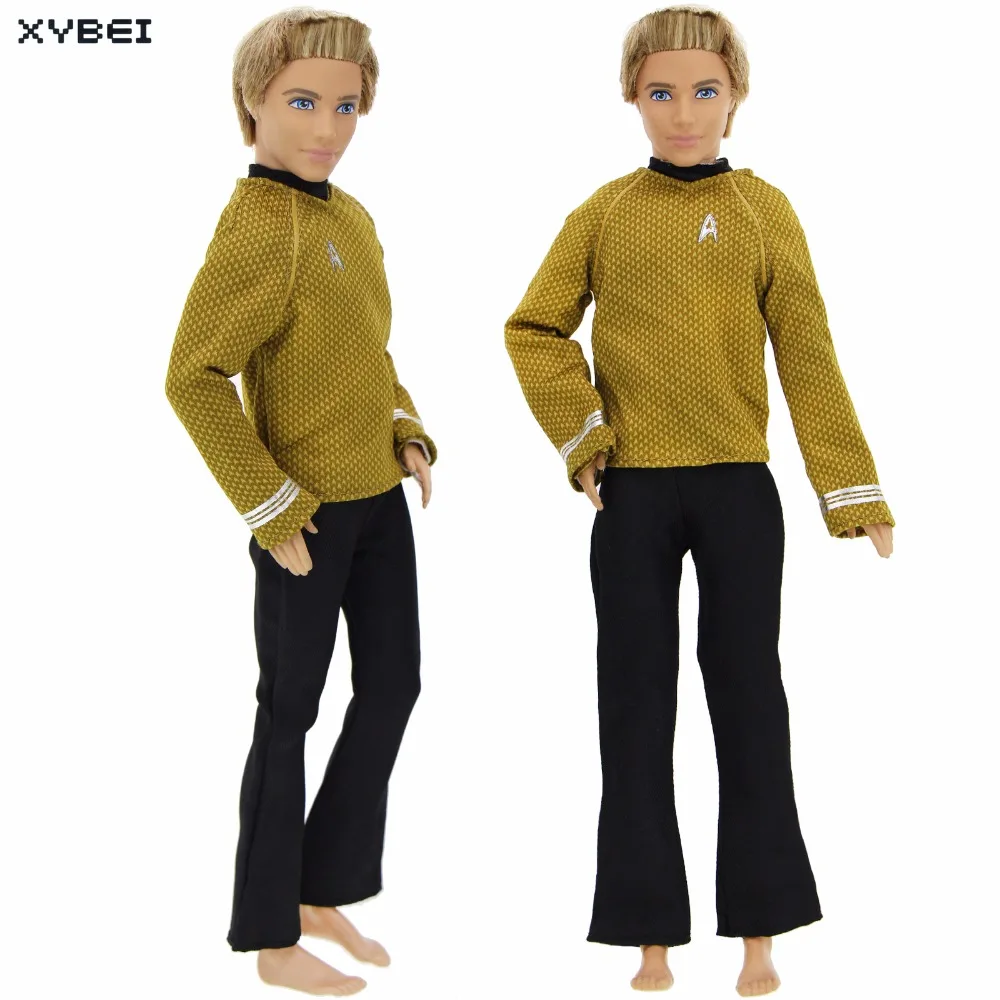 

Fashion Outfit Handmade Casual Wear Long Sleeves Yellow Shirt Black Jeans Trousers Clothes For Barbie Ken Doll Accessories Gift