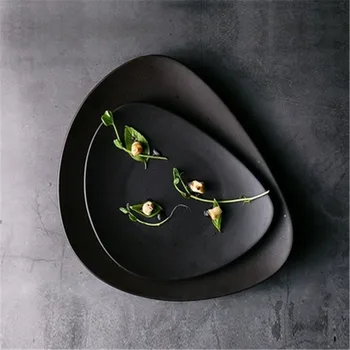 

KINGLANG Black plate dish home irregular fruit plate living room coffee table set plate simple modern plate