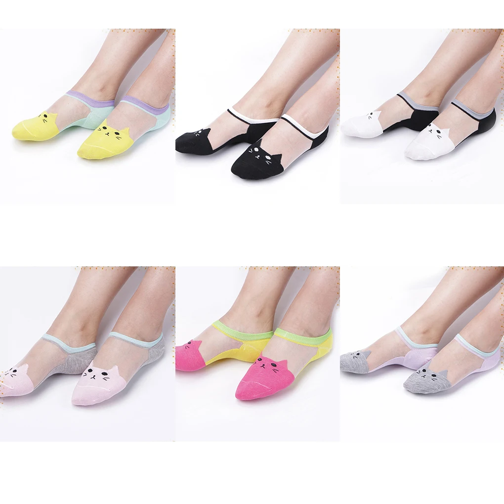 

Brand new Women Cat Pattern Crystal Silk Socks Short Socks Ultrathin Transparent Low Cut Socks