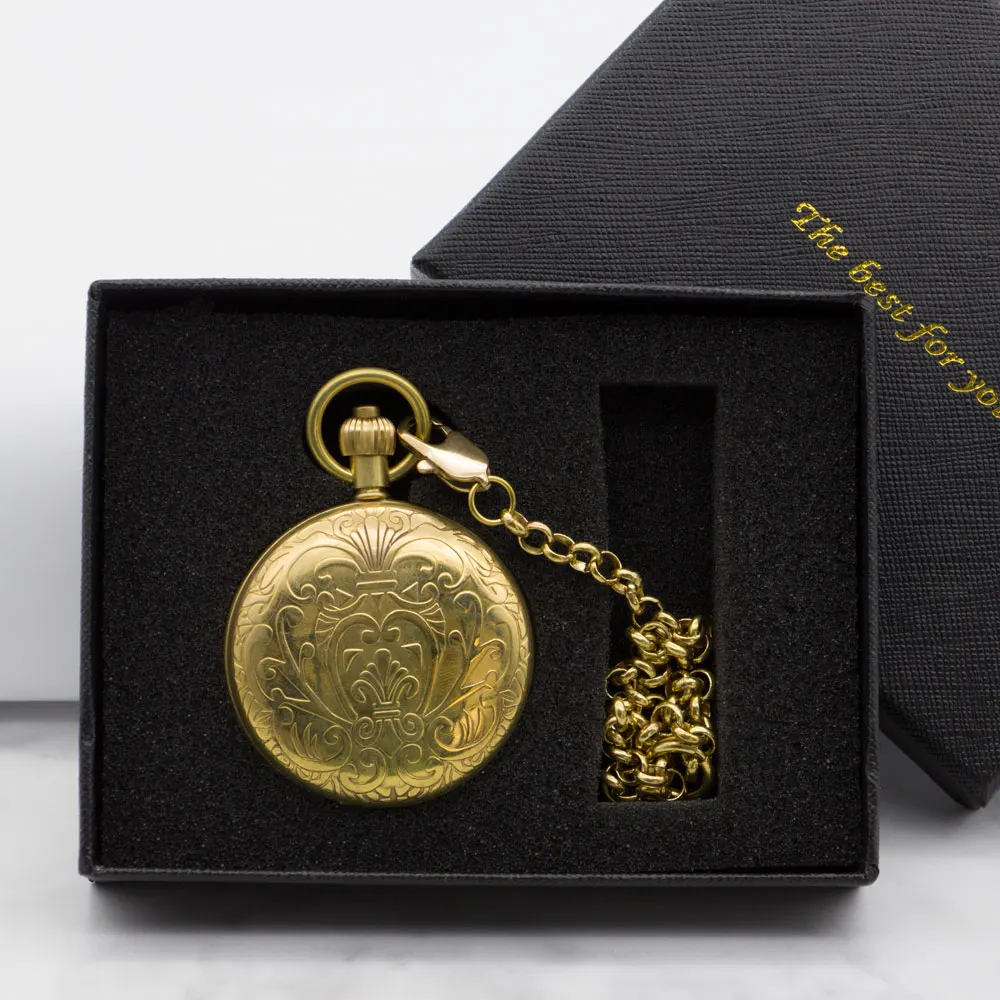 Роскошный изысканный дизайн золотые Механические карманные часы ручной Ветер кулон часы для мужчин и женщин брелок цепь PJX1320