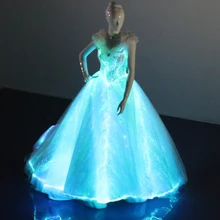Newest fashion light up fiber optical fabric A line wedding Party dress adult women sexy Luminous dress with big gown lace up