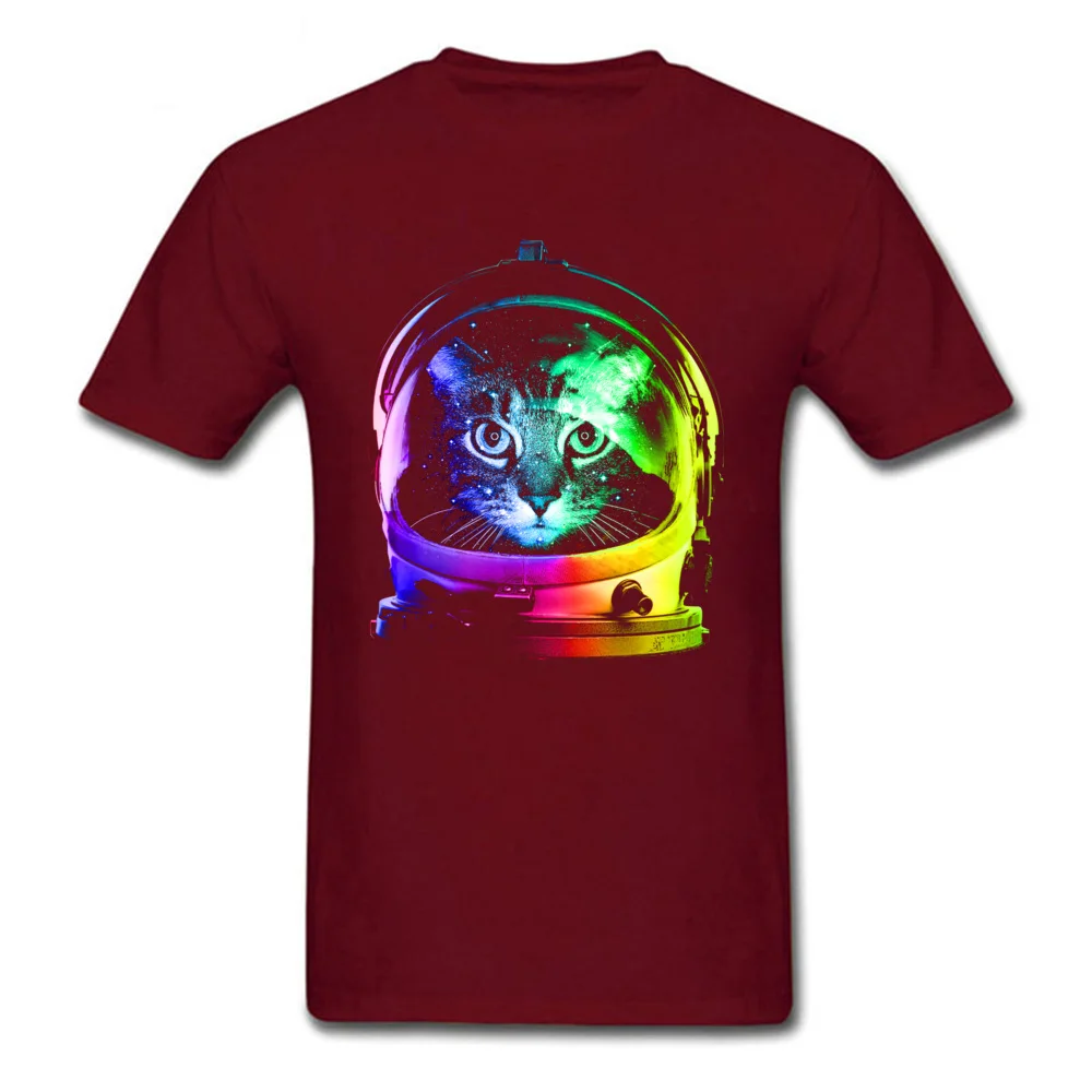 Astronaut Cat Simple Style Summer Fall Cotton Fabric Round Collar Adult Tops Tees Classic Tshirts Hip Hop Short Sleeve T Shirt Astronaut Cat maroon