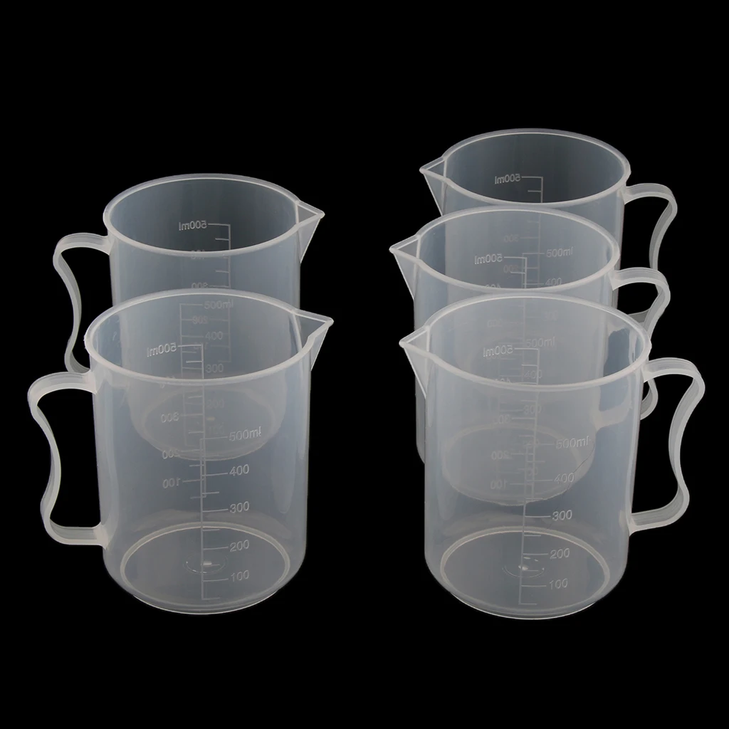 Clear Graduated Beaker Measuring Cup Jug with Handle Grip Metric 500mL 5pcs