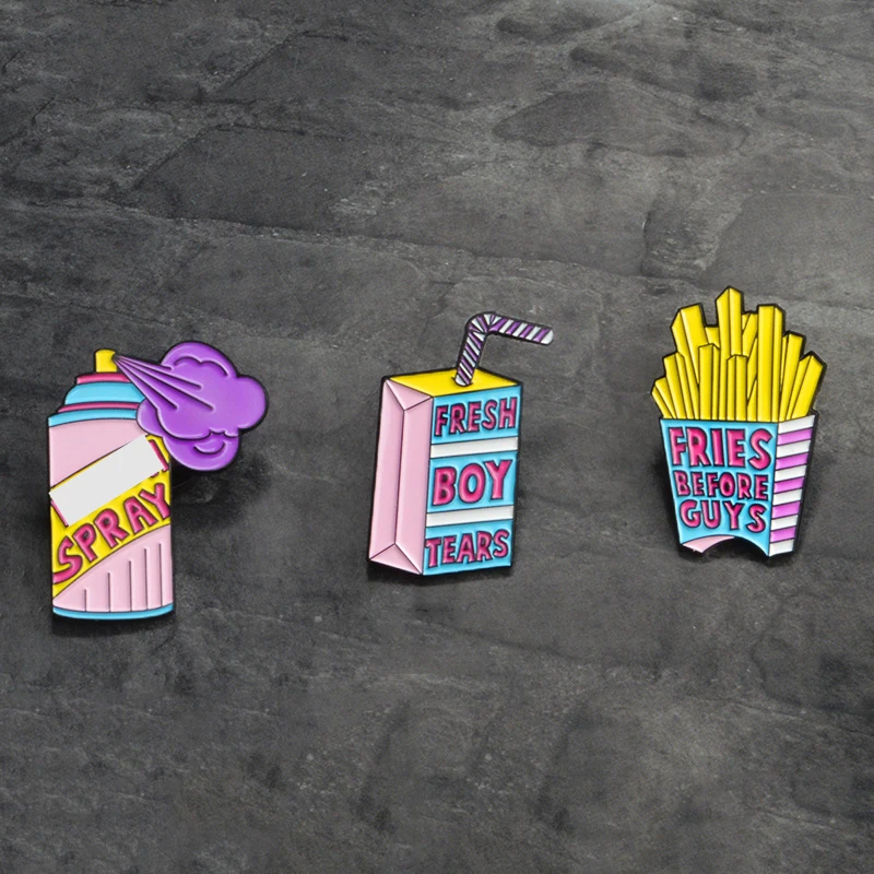 Эмали штырь питье картофеля фри свежий мальчиков слёз надпись &quotfries before guys&quot