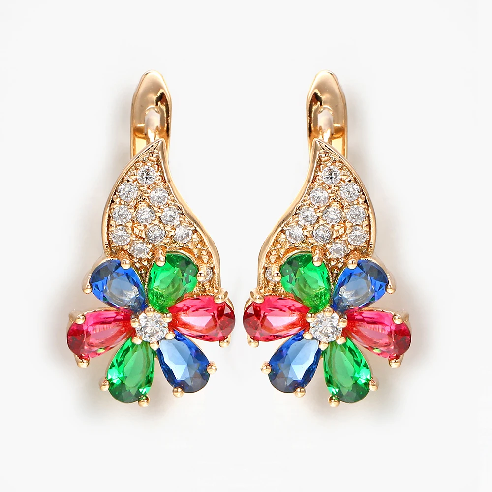 

Natural Zircon Drop Earrings Gift Girl Women Colour Crystal Statement Earrings Party Wedding Trendy Jewelry Rose Gold Earrings