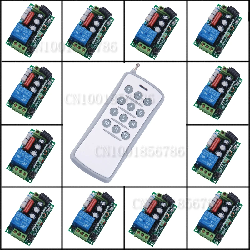 

220V 1CH RF Wireless Remote Control Switch Light Lamp LED ON OFF 12Receivers Learning Code Output Adjusted Free Shipping