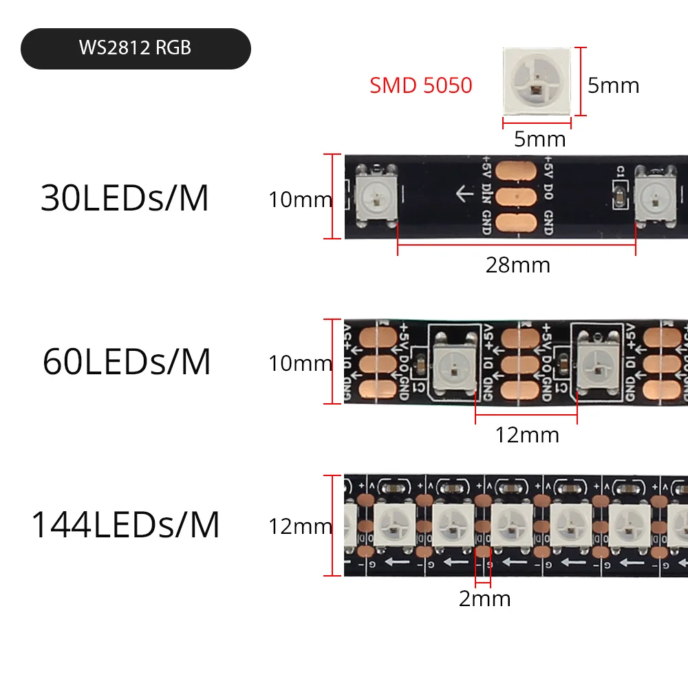 Прибор приемно-WS2812b WS2812 умный светодиодный пиксель полосы SK6812 RGB RGBW rgbww 30/60/144 светодиодный s цифровой программируемый черный/белый печатных