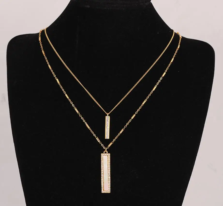 

CSxjd High Quality Copper Metal Rectangular pendant geometric double-layer short necklace