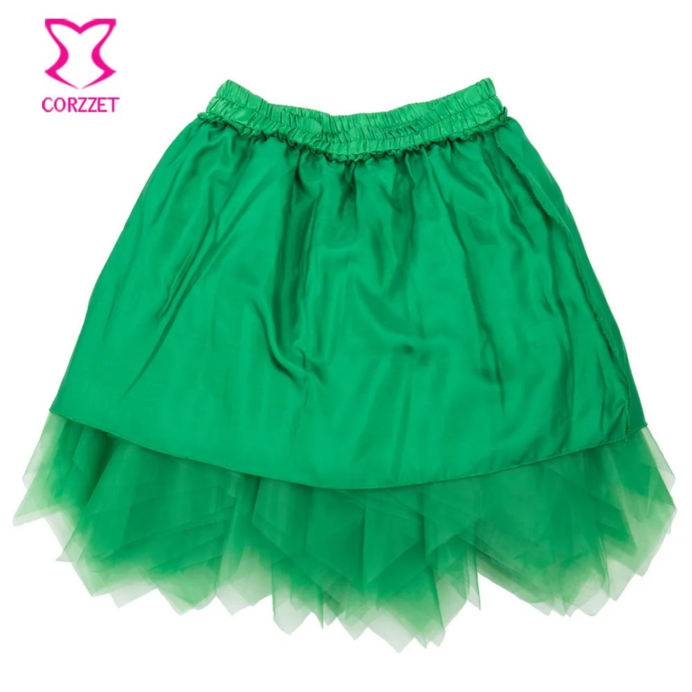 Зеленая многослойная Асимметричная фатиновая готическая юбка-пачка для женщин сексуальный корсет Нижняя юбка одежда для танцевального клуба мини-юбка-американка