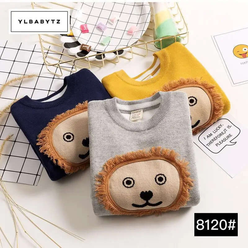 

2018 new children sweater cartoon sweater autumn and winter boy sweater lion pattern shirt Kids warm round neck sweater clothing
