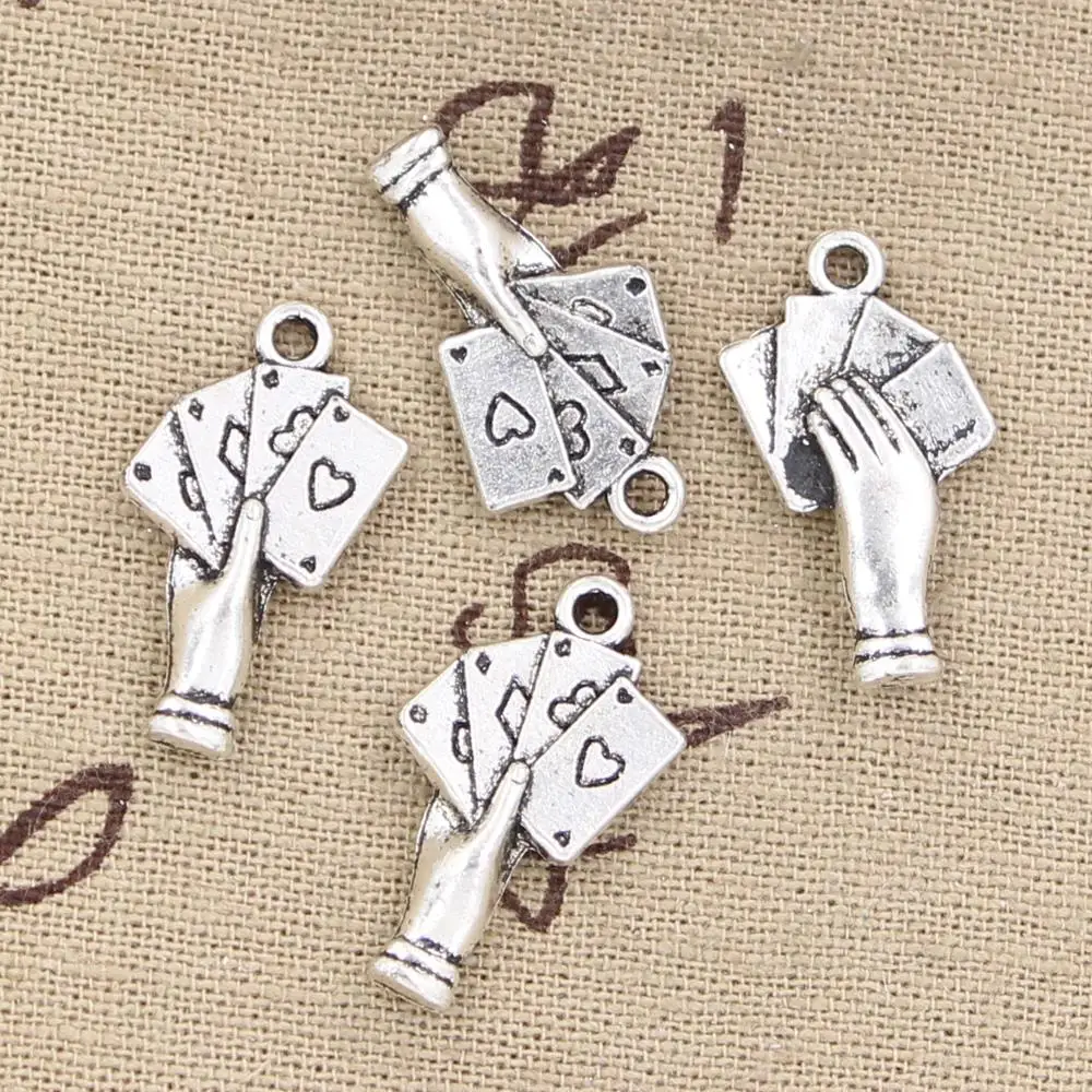 

15pcs Charms poker playing cards hand 25x12mm Antique Silver Plated Pendants Making DIY Handmade Tibetan Silver Jewelry