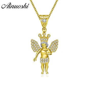 

AINUOSHI 14K Solid Yellow Gold Pendant Little Angel Pendant Lab Grown Diamond Priest Christian Jewelry Cute Cupid Deity Pendant