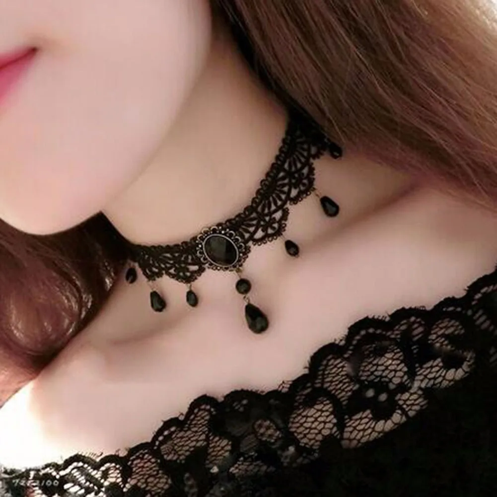 

New Fashion Elegant Clavicle Necklaces Multilayer Black Choker Necklace Crystal Hollow out Gothic Collar Necklace For Women