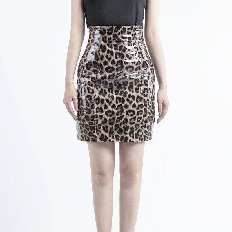 

Korean pencil sexy Genuine Leather skirt faldas mujer moda 2019 sexy mini skirt leopard print sheepskin skirts womens