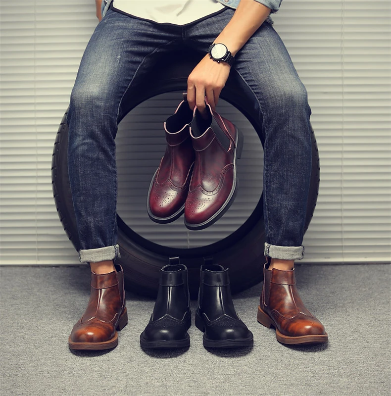 2019 кожаные ботинки «Челси» в британском стиле, Мужская зимняя обувь в стиле ретро, модные мужские Ботильоны «Мартенс», мужские кожаные