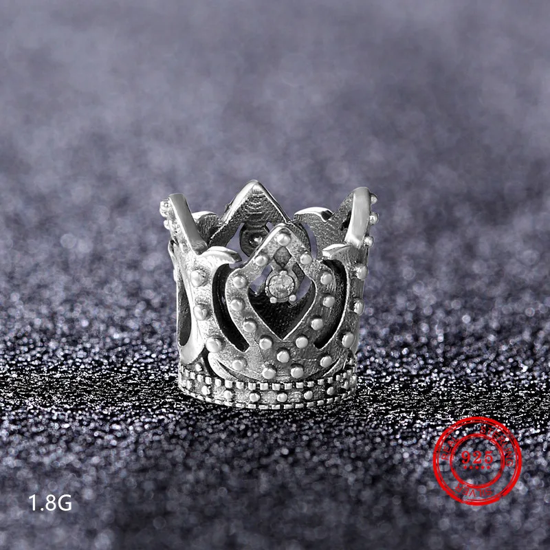 

925 sterling silver retro shiny crown beads suitable for Pandora beads bracelet jewelry DIY jewelry accessories wholesale