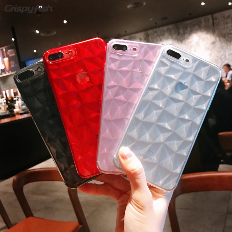 

Crispyfish Ultra Thin Diamond Phone Case For iPhone 6 6s Transparent Soft TPU Silicone Case Cover For iphone 7 8 X