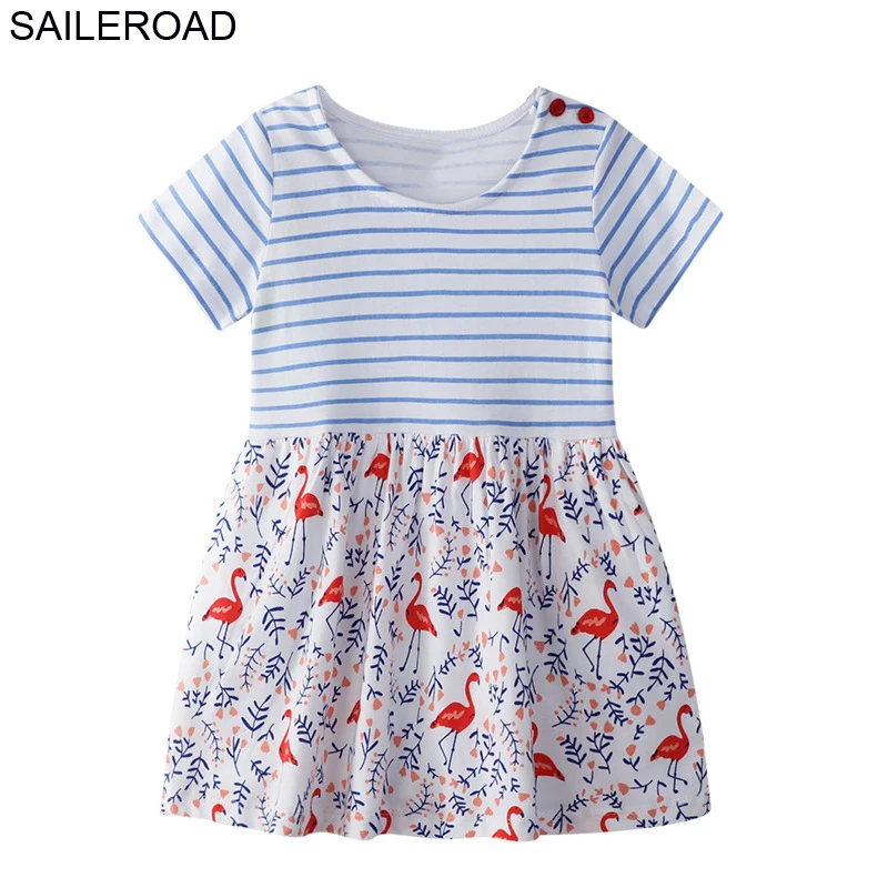 

SAILEROAD 2-7Years Children Kids Girls Vestido Dress Summer Girls Short Dress New Cute Flamingo Girls Clothes for Party Dresses