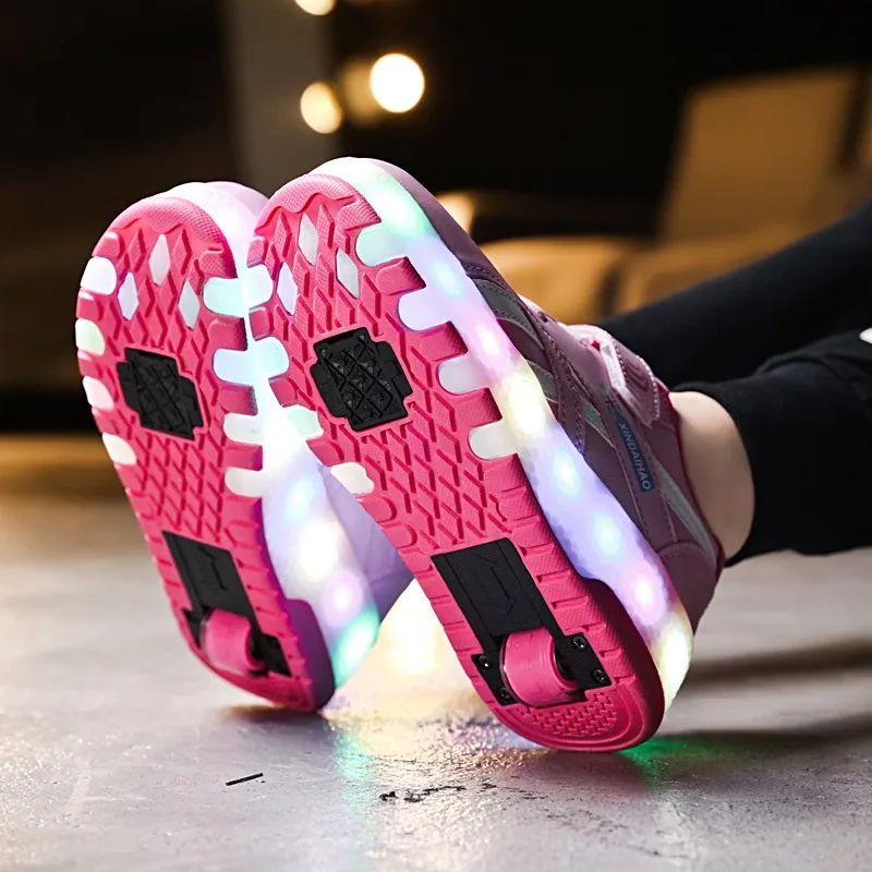  Two Wheels Luminous Sneakers USB Charging Led Light Roller Skate Shoes for Children Kids Shoes Boys - 33002003201