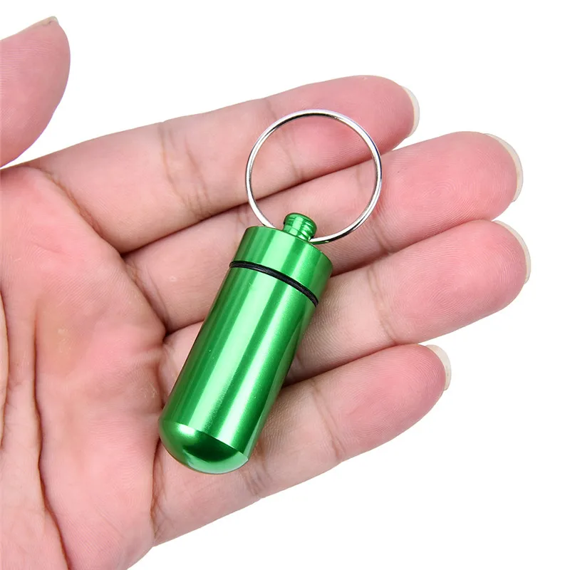 1Pc Aluminum Waterproof Pill Shaped Box Bottle Holder Container Keychain Medicine Box Pill Box Key Holder