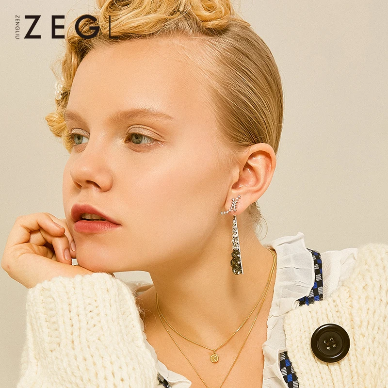 

ZEGL French earrings geometric earrings female temperament Korean simple wild retro design small earrings