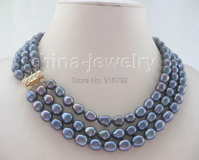 

Wholesale >>17-19"3row 10mm black baroque freshwater pearl necklace