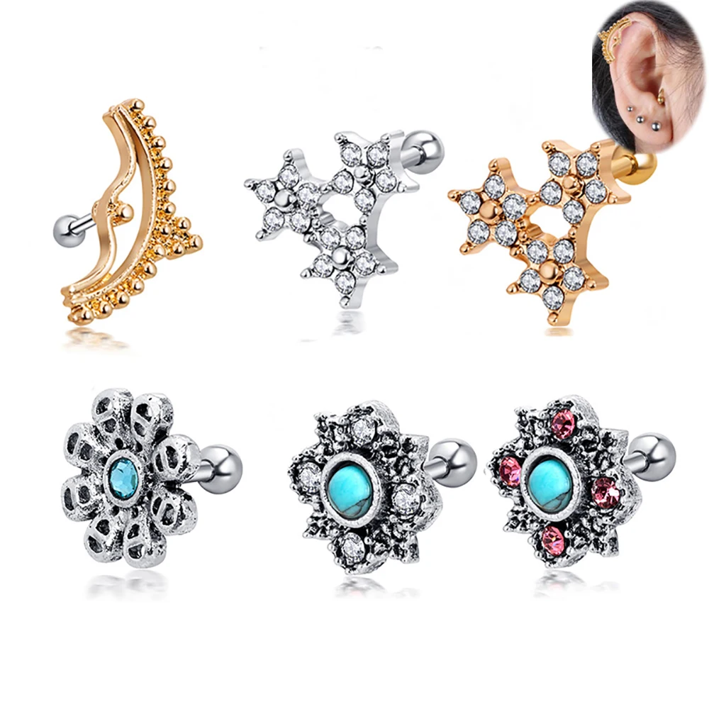 

1pc Stainless Steel Ear Cartilage Earrings Stylish Silver tragus helix Toned Piercing Jewelry for Girl Ear Helix Conch Cartilage