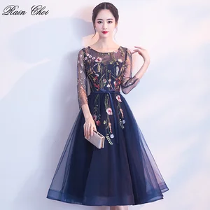 Elegant Cocktail Dress Flower Embroidery Short Evening Party Gowns